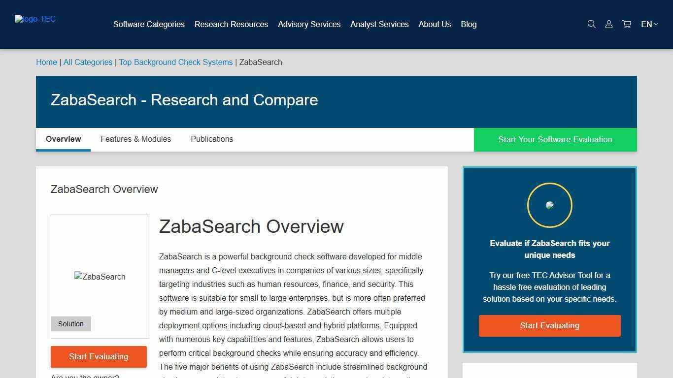 ZabaSearch - Analyst Reviews, Pricing & Features 2026